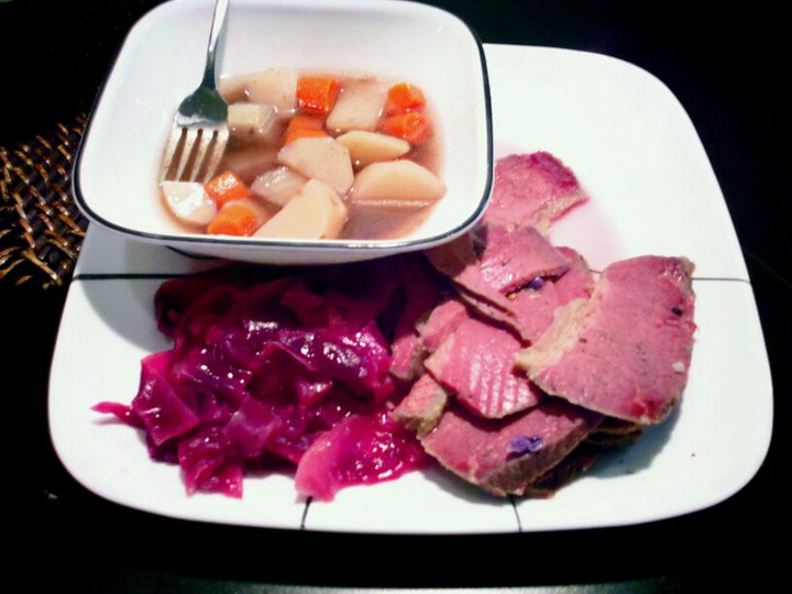 Corned beef, cabbage, potatoes and carrots